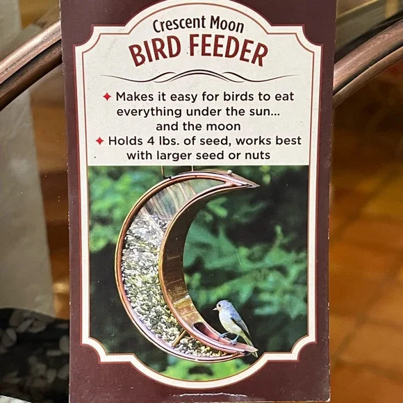 Metal Copper-Colored Hanging Crescent Moon Bird Feeder - Picture 7 of 9